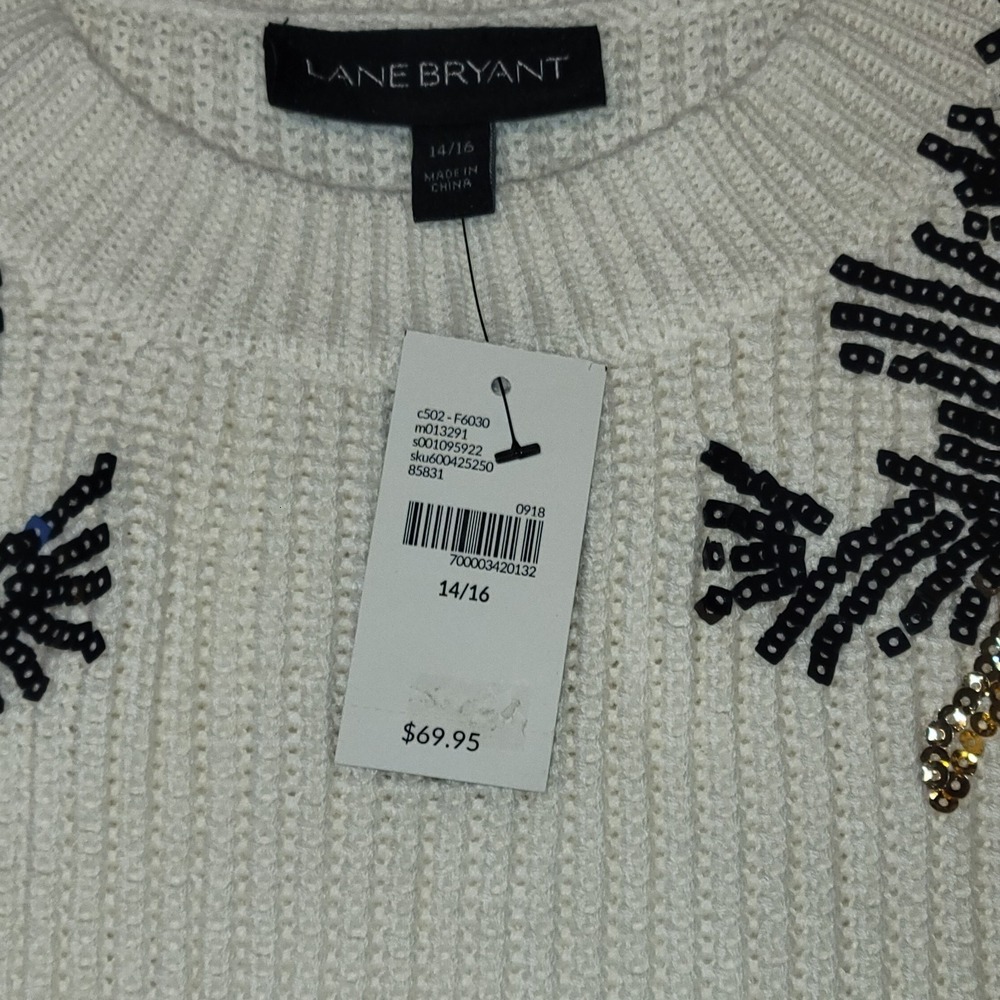Lane Bryant Sweater Size 14/16 Ivory Pull Over Long Sleeve Round Neck Sequin NWT - Picture 3 of 5